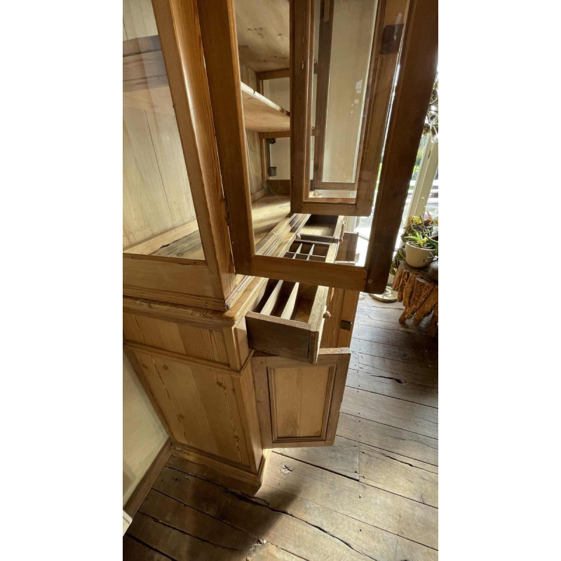 Large 8-Door Antic Showcase Store Furniture, Cabinet Display, Beech Wood ca1880