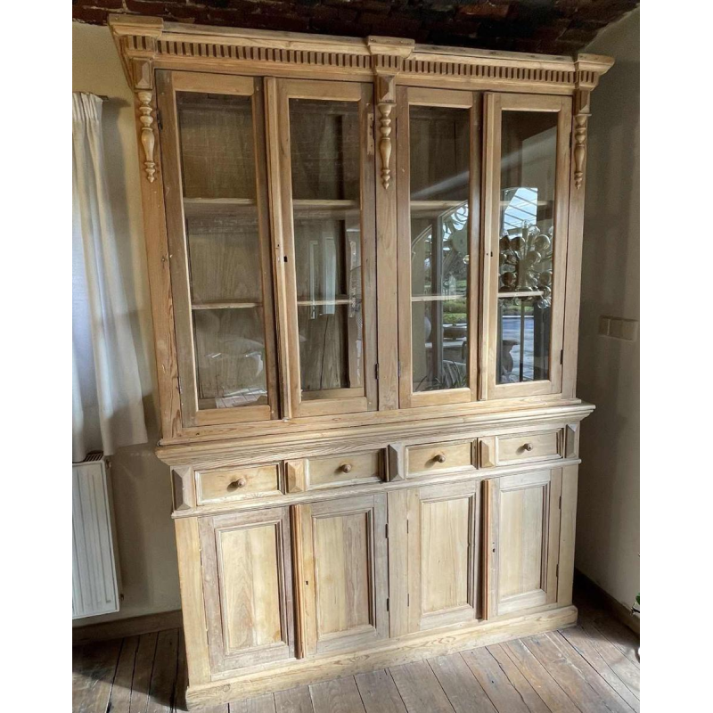 Large 8-Door Antic Showcase Store Furniture, Cabinet Display, Beech Wood ca1880