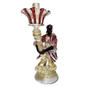 Murano, candlestick 'Torch figure' blown glass, filigree and gold flake inclusions, ca 1950