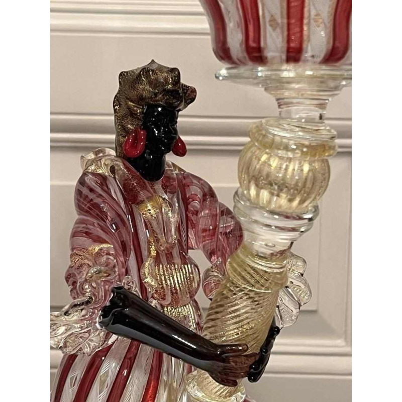 Murano, kandelaar 'Fakkel figuur' geblazen glas, filigraan en gouden vlok insluitsels, ca 1950