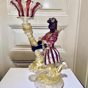 Murano, candlestick 'Torch figure' blown glass, filigree and gold flake inclusions, ca 1950