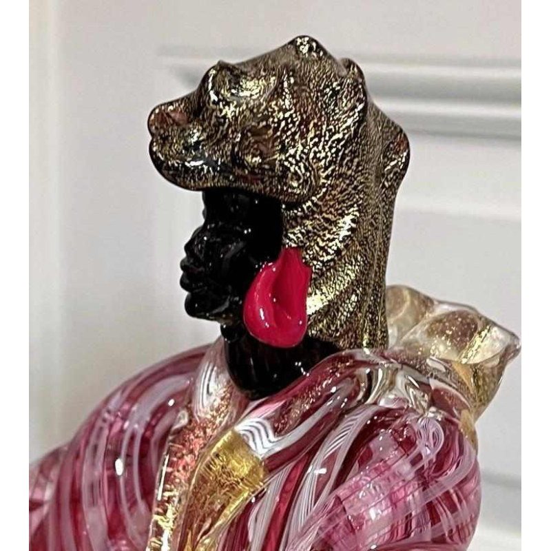 Murano, bougeoir 'Personnage torchère' verre soufflé, inclusions de filigranes et paillettes dor, ca 1950