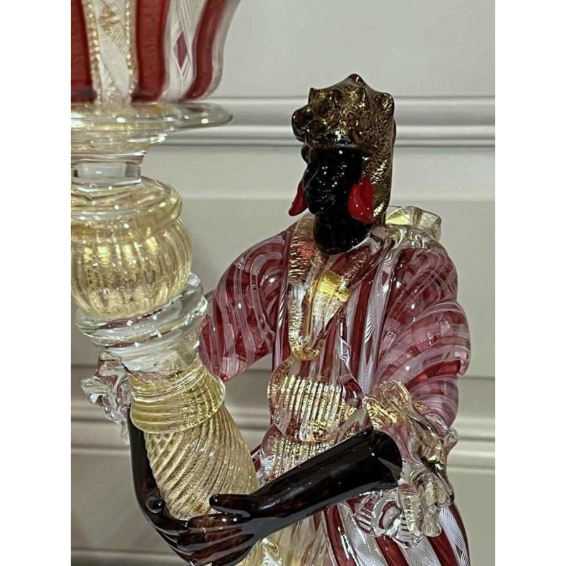 Murano, candlestick 'Torch figure' blown glass, filigree and gold flake inclusions, ca 1950