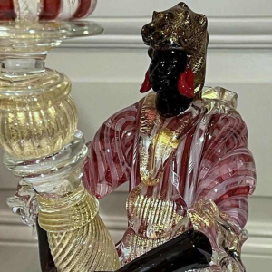 Murano, candlestick 'Torch figure' blown glass, filigree and gold flake inclusions, ca 1950