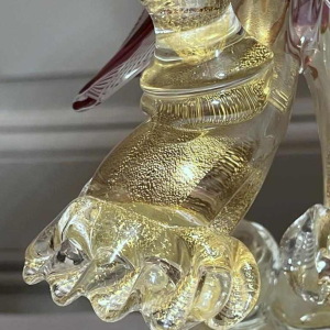 Murano, bougeoir 'Personnage torchère' verre soufflé, inclusions de filigranes et paillettes dor, ca 1950