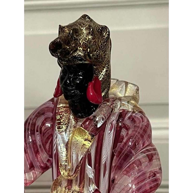 Murano, candlestick 'Torch figure' blown glass, filigree and gold flake inclusions, ca 1950