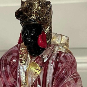 Murano, candlestick 'Torch figure' blown glass, filigree and gold flake inclusions, ca 1950