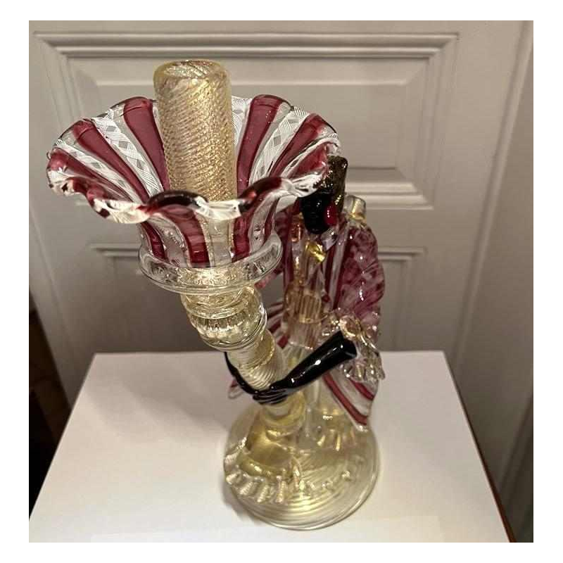 Murano, candlestick 'Torch figure' blown glass, filigree and gold flake inclusions, ca 1950