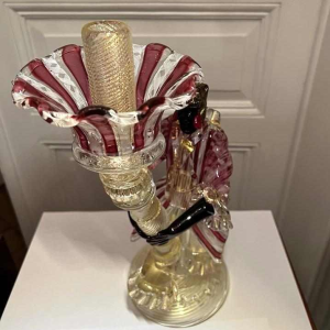 Murano, kandelaar 'Fakkel figuur' geblazen glas, filigraan en gouden vlok insluitsels, ca 1950