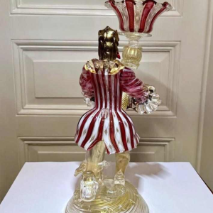 Murano, candlestick 'Torch figure' blown glass, filigree and gold flake inclusions, ca 1950