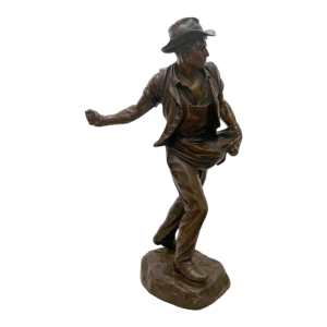 Henri-Désiré GAUQUIÉ "De zaaier" bronzen sculptuur met bruin patina, eind 19e eeuw