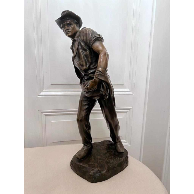 Henri-Désiré GAUQUIÉ "The Sower" brown patina bronze sculpture, late 19th century