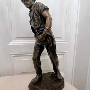 Henri-Désiré GAUQUIÉ "The Sower" brown patina bronze sculpture, late 19th century