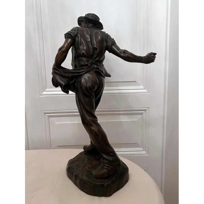 Henri-Désiré GAUQUIÉ "De zaaier" bronzen sculptuur met bruin patina, eind 19e eeuw