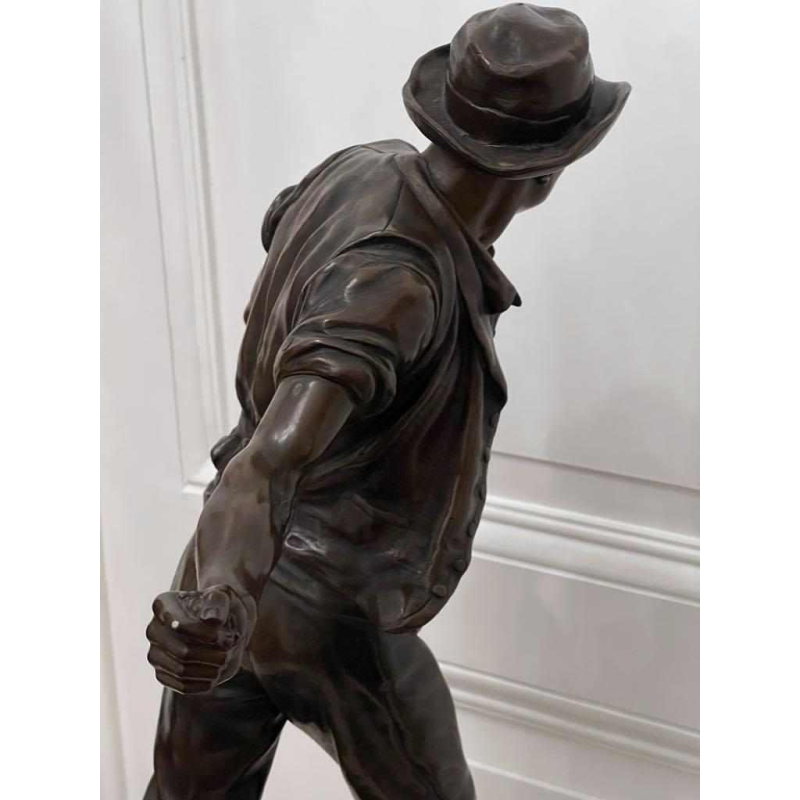 Henri-Désiré GAUQUIÉ "The Sower" brown patina bronze sculpture, late 19th century