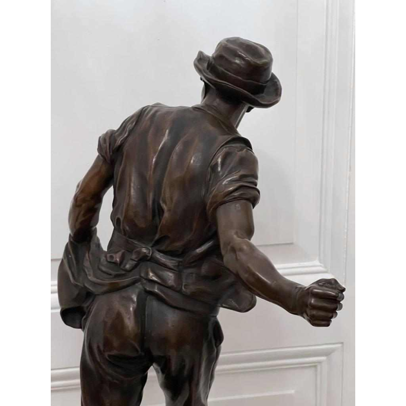 Henri-Désiré GAUQUIÉ "The Sower" brown patina bronze sculpture, late 19th century