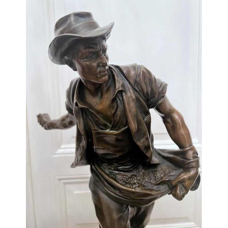 Henri-Désiré GAUQUIÉ "The Sower" brown patina bronze sculpture, late 19th century
