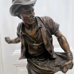 Henri-Désiré GAUQUIÉ "The Sower" brown patina bronze sculpture, late 19th century