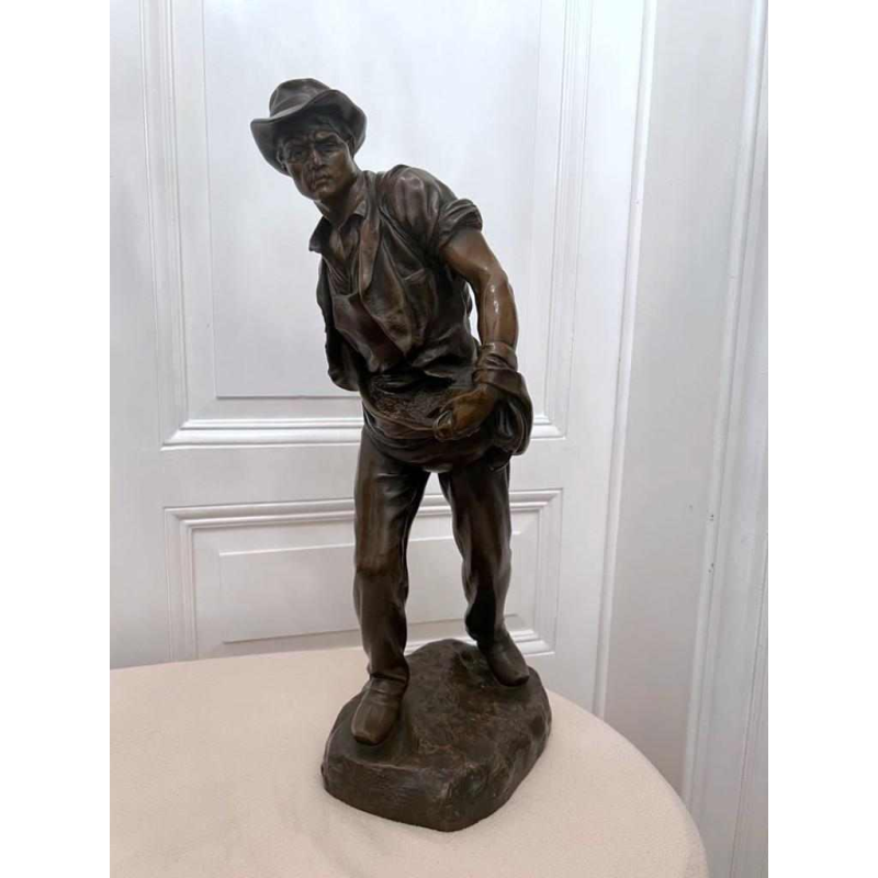 Henri-Désiré GAUQUIÉ "The Sower" brown patina bronze sculpture, late 19th century