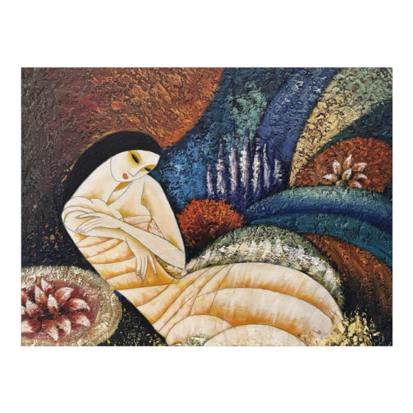 Oil painting on canvas Cubist Nude, signed Lulu 2002