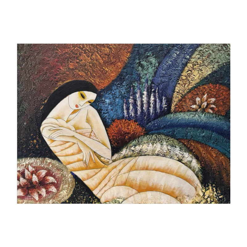 Peinture huile sur toile 'Nu cubiste', signée Lulu 2002