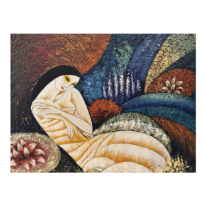 Peinture huile sur toile 'Nu cubiste', signée Lulu 2002