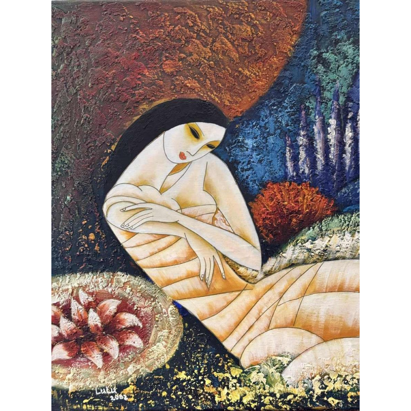 Oil painting on canvas Cubist Nude, signed Lulu 2002