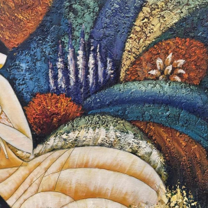 Olieverfschilderij op doek 'Kubistisch naakt', gesigneerd Lulu 2002