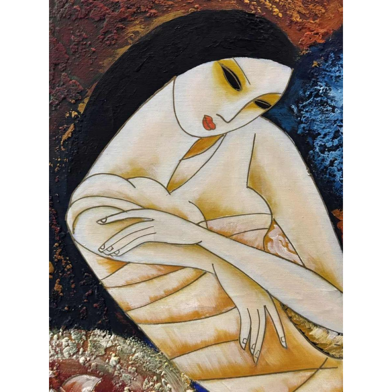 Peinture huile sur toile 'Nu cubiste', signée Lulu 2002