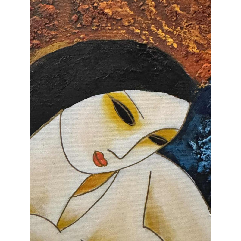 Oil painting on canvas Cubist Nude, signed Lulu 2002