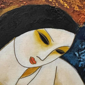 Peinture huile sur toile 'Nu cubiste', signée Lulu 2002