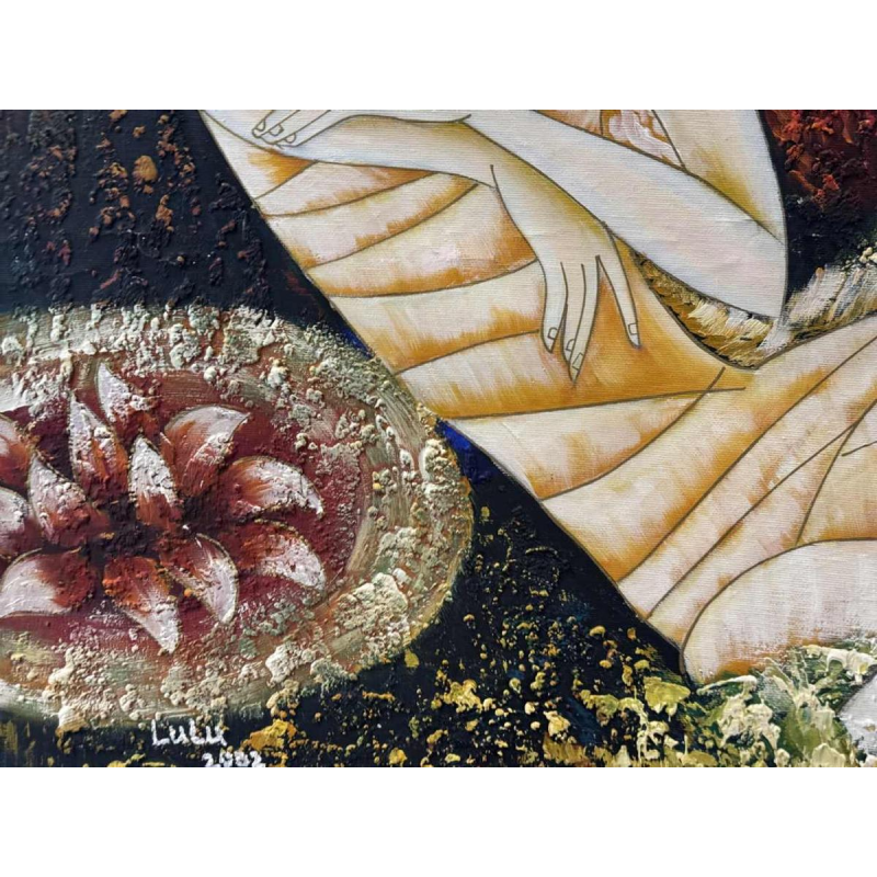 Peinture huile sur toile 'Nu cubiste', signée Lulu 2002