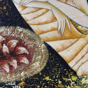 Olieverfschilderij op doek 'Kubistisch naakt', gesigneerd Lulu 2002