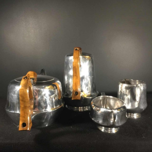 Picquot Ware, Design England Coffee & Tea Set / Service, brushed aluminum 1950