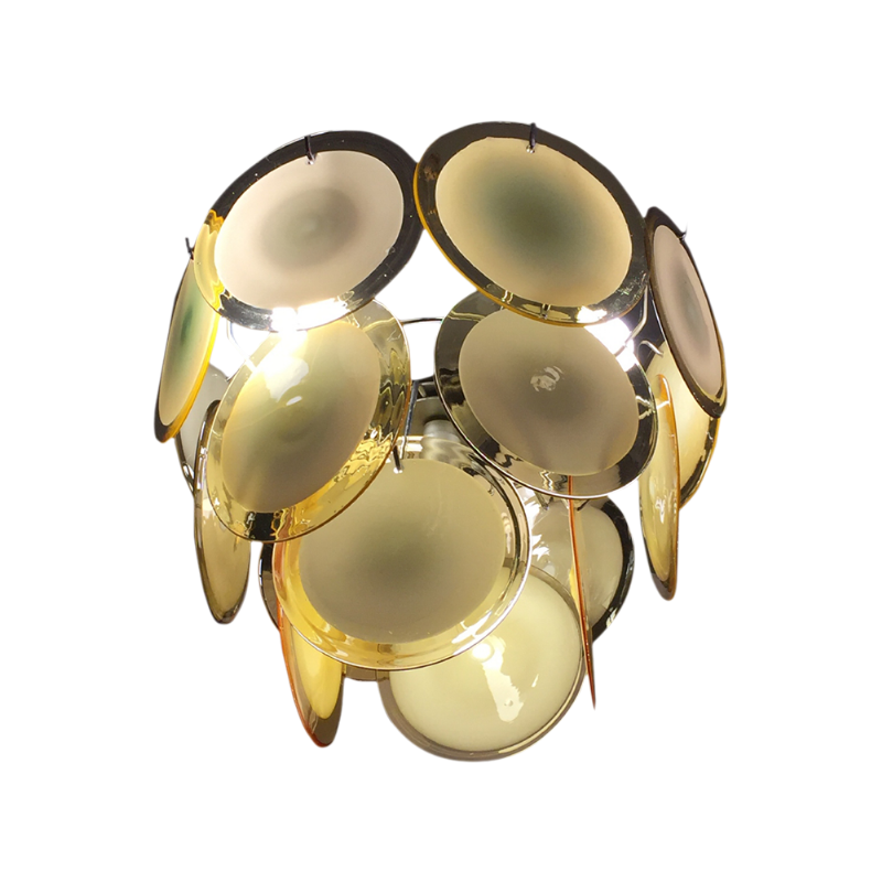 Gino Vistosi, lustre à plaques de verre soufflé, Murano, vers 1960