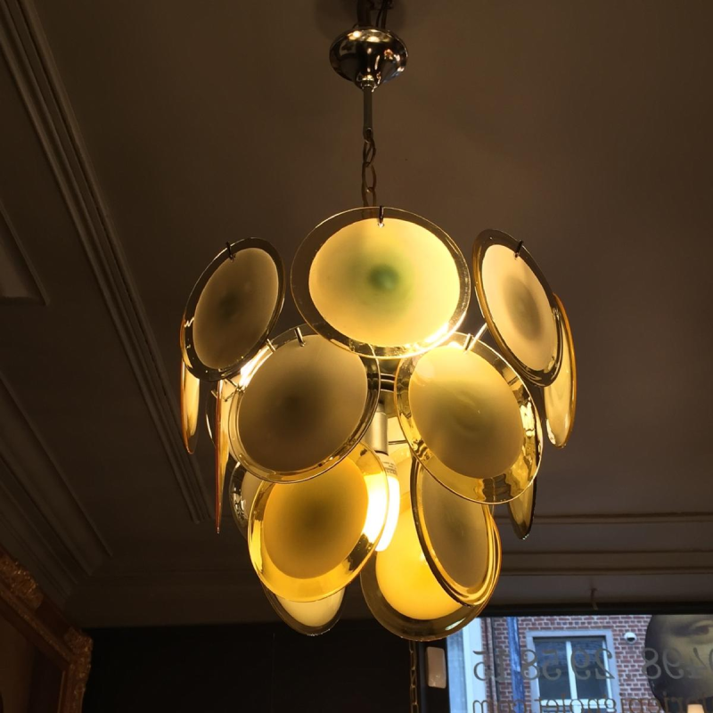 Gino Vistosi, lustre à plaques de verre soufflé, Murano, vers 1960