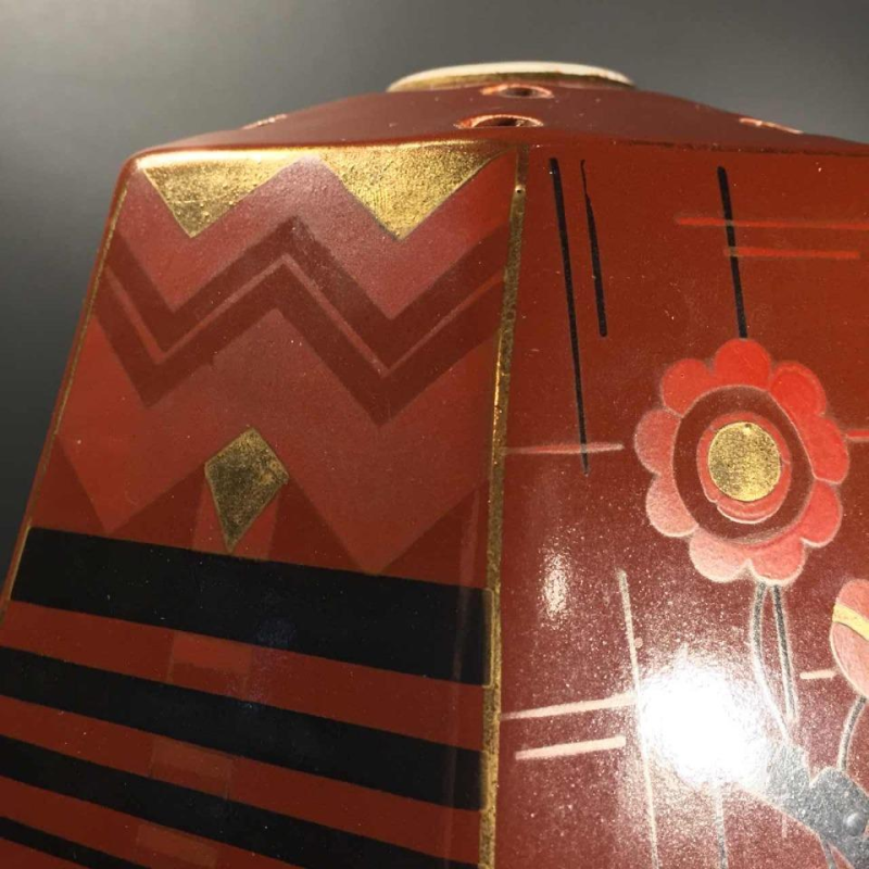 SAINT GHISLAIN aardewerk vaas, Art Deco geometrische modernistische, 1935