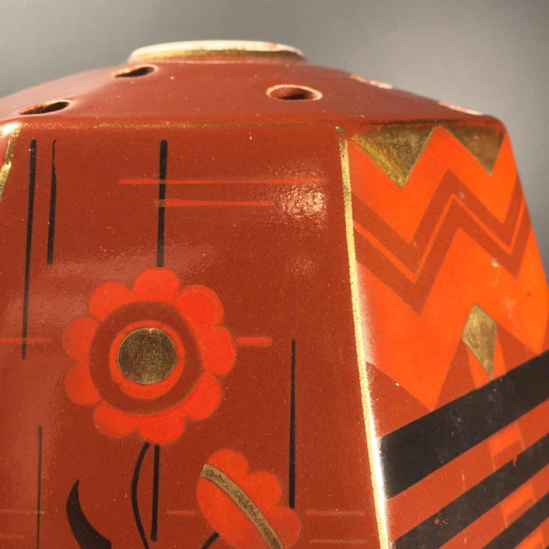 SAINT GHISLAIN aardewerk vaas, Art Deco geometrische modernistische, 1935