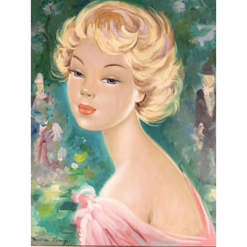 LUCIA LONGI, Tableau Portrait d'une jeune femme, Huile sur toile, ca 1950