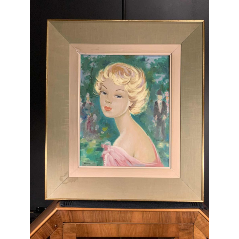LUCIA LONGI, Tableau Portrait d'une jeune femme, Huile sur toile, ca 1950
