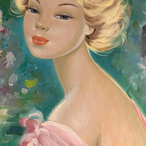 LUCIA LONGI, Tableau Portrait d'une jeune femme, Huile sur toile, ca 1950