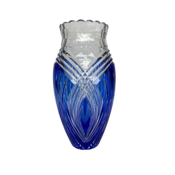 Joseph Simon pour Val-Saint-Lambert, vase “Seurat“ cristal taillé bleu saphir Art Déco, 1925