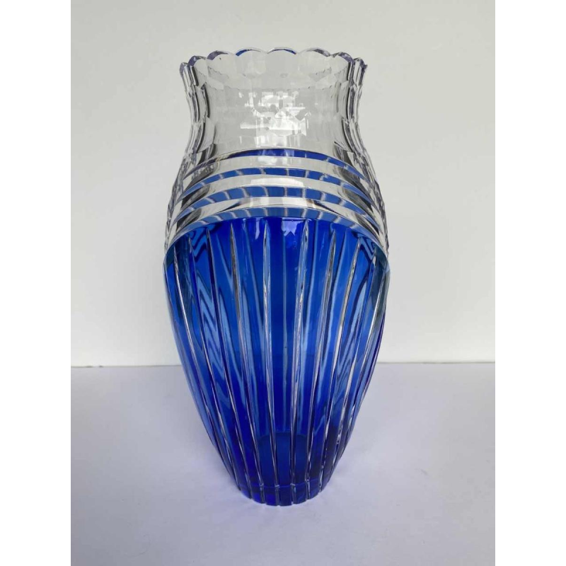 Joseph Simon voor Val-Saint-Lambert, Art Deco saffierblauw geslepen kristallen “Seurat” vaas, 1925