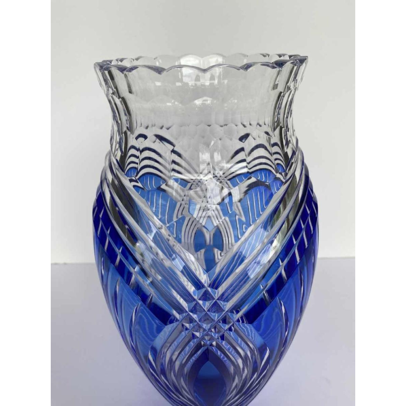 Joseph Simon pour Val-Saint-Lambert, vase “Seurat“ cristal taillé bleu saphir Art Déco, 1925