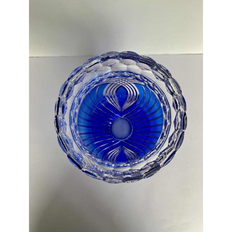 Joseph Simon pour Val-Saint-Lambert, vase “Seurat“ cristal taillé bleu saphir Art Déco, 1925