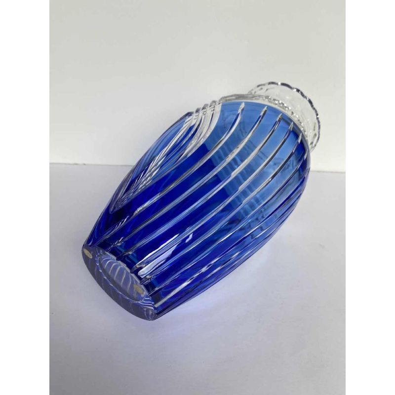 Joseph Simon pour Val-Saint-Lambert, vase “Seurat“ cristal taillé bleu saphir Art Déco, 1925