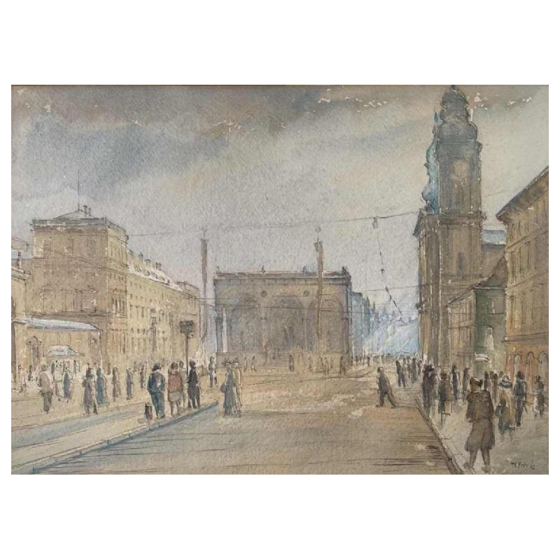 Watercolor “München” (Munich) by Martin FREY (1907-1991)