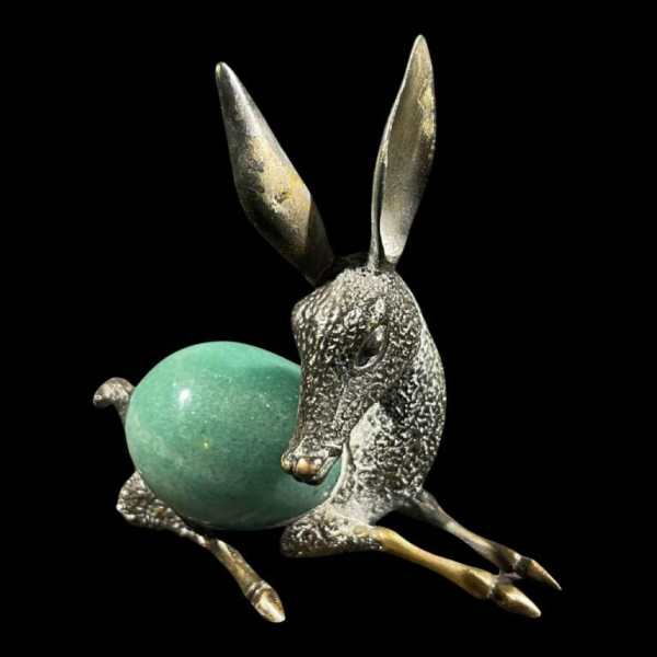 REGA, Arte del Quarzo, sculpture d'un faon, bronze argente´ & quartz, style "Glamour Seventies" 1960s