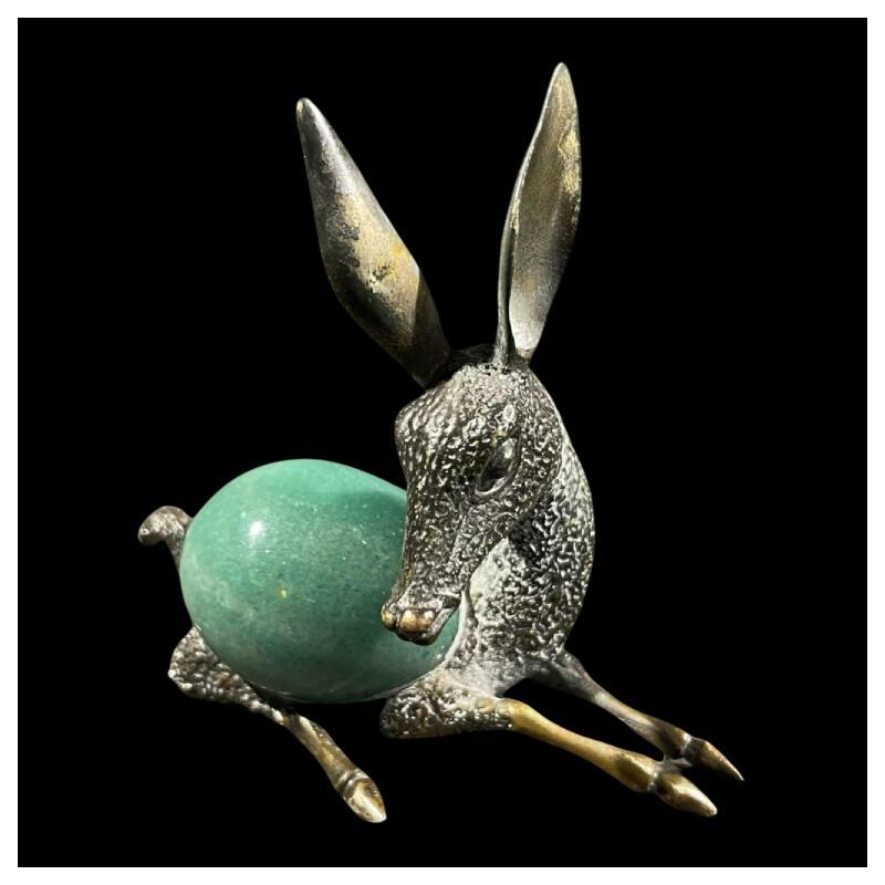 REGA, Arte del Quarzo, sculpture d'un faon, bronze argente´ & quartz, style "Glamour Seventies" 1960s