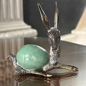 REGA, Arte del Quarzo, sculpture d'un faon, bronze argente´ & quartz, style "Glamour Seventies" 1960s